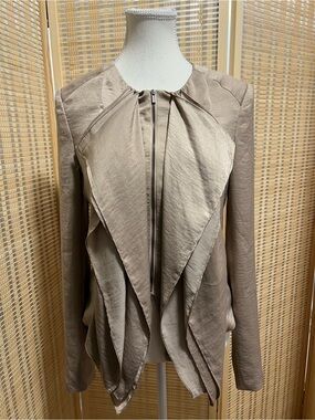 BCBGMAXAZRIA Beige Waterfall Draped Zip Jacket Size S